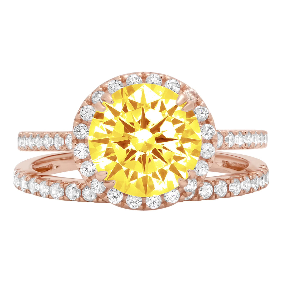 2.56 ct Round Cut Yellow Simulated Diamond 18k Rose Gold Ring Band Set Size 3.5 I55519
