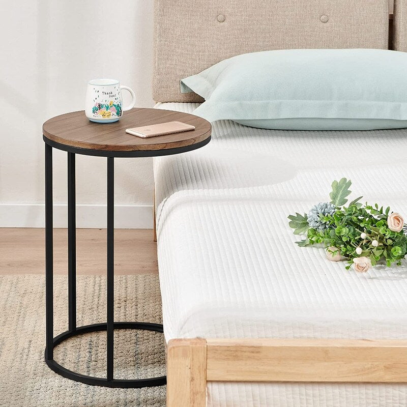 Black/Oak C-Shaped Wood Top End Table with Metal Frame, 2pc/set G91516