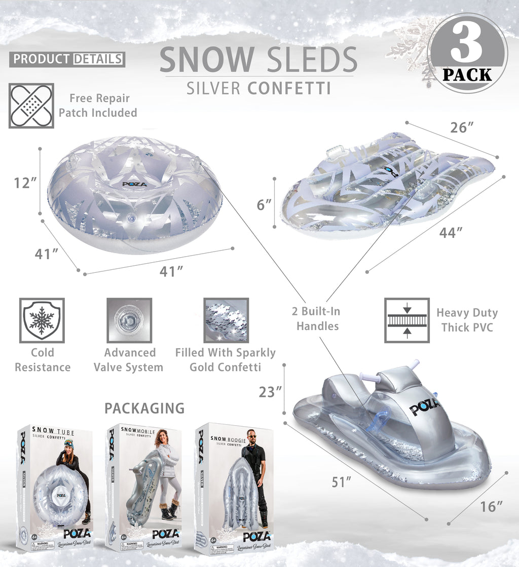Silver Snow Tube Sled with Handles, 3 Piece M8126