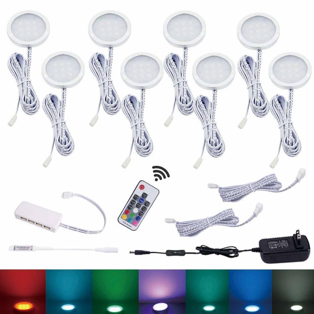 RGB LED Under Cabinet Lights Kit 8 Packs Aluminum Slim O280