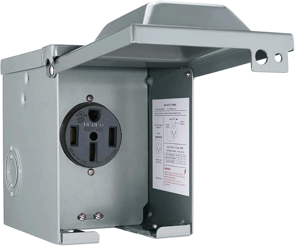 50 Amp 125/250 Volt NEMA 14-50R Weatherproof RV Power Outlet Box I88513