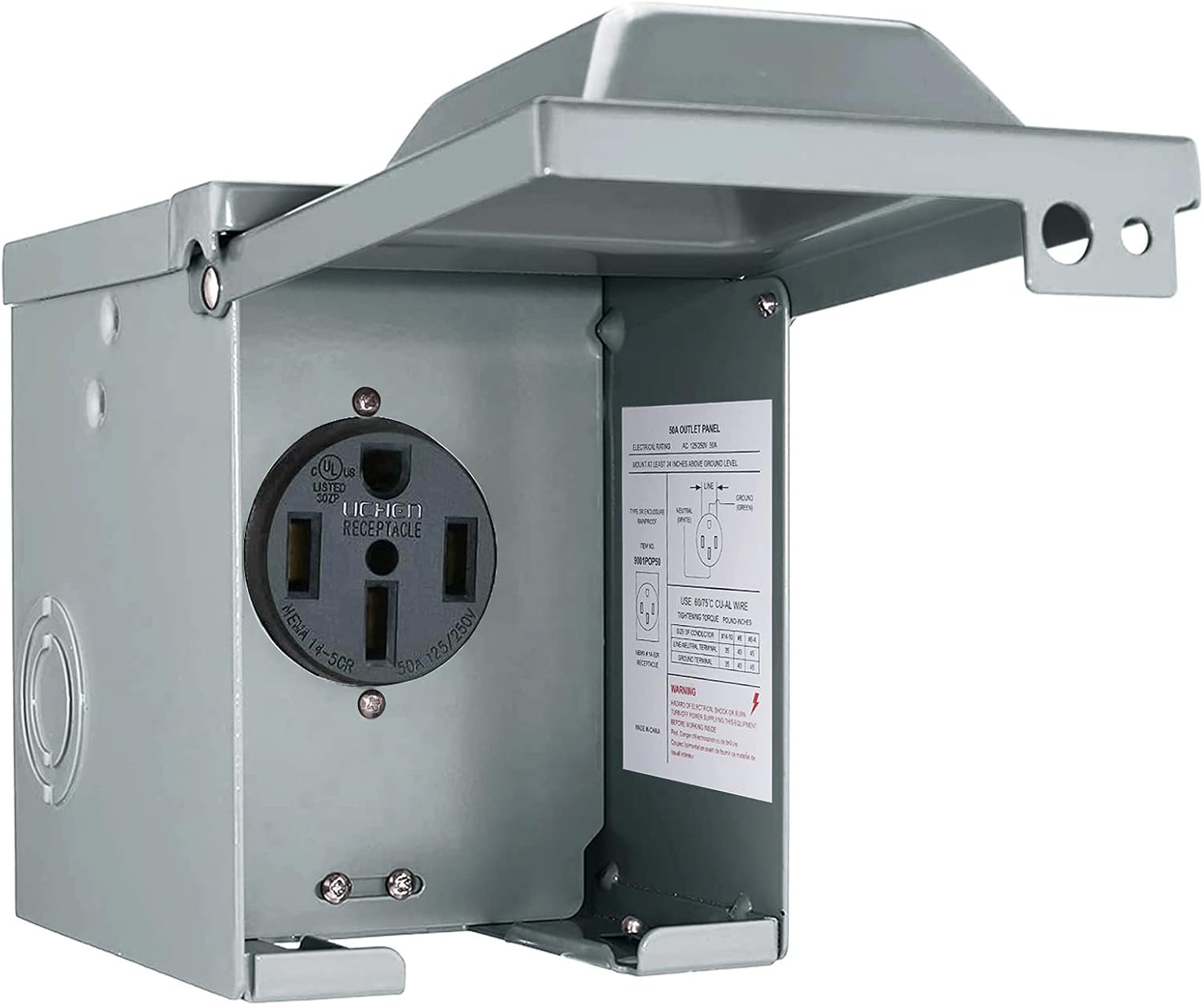50 Amp 125/250 Volt NEMA 14-50R Weatherproof RV Power Outlet Box I88513