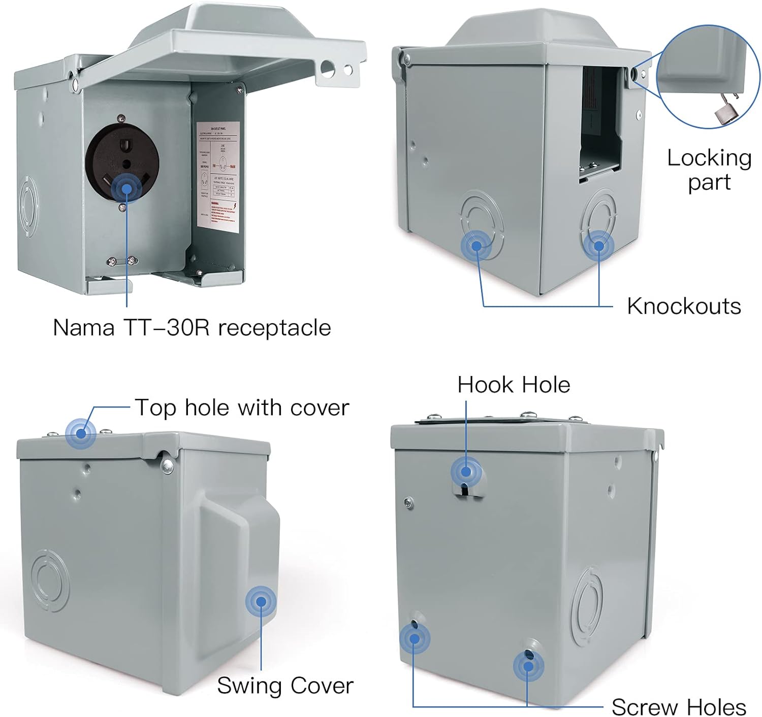 50 Amp 125/250 Volt NEMA 14-50R Weatherproof RV Power Outlet Box I88513