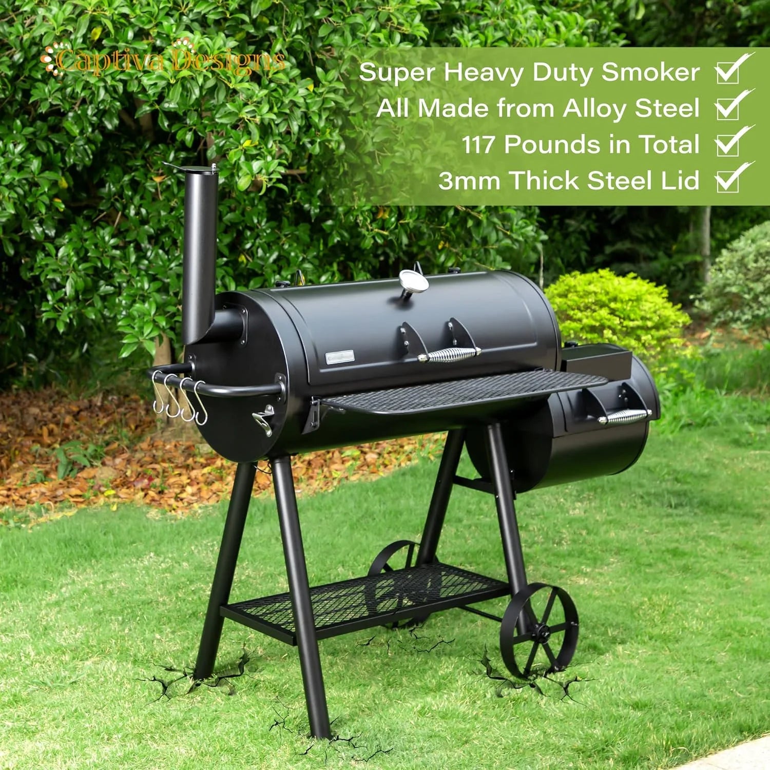Heavy Duty Outdoor Offset Smoker with Extra Large Cooking Area R53413