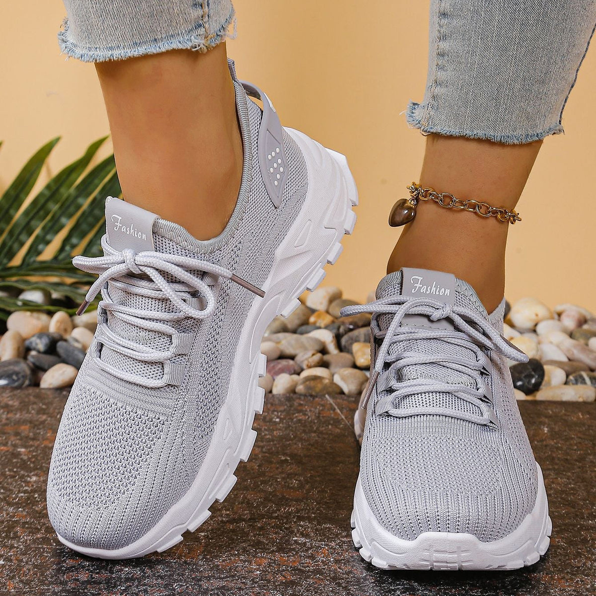 Lightweight Breathable Knit Chunky Sneakers – Women’s Platform Dad Shoes