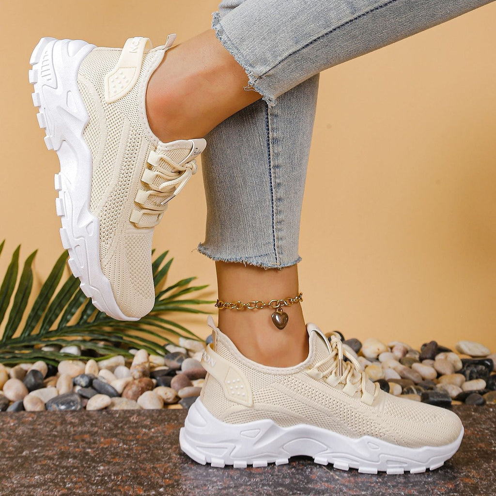 Lightweight Breathable Knit Chunky Sneakers – Women’s Platform Dad Shoes