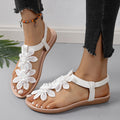 Boho Floral Lace Flat Sandals for Women – Comfortable Summer T-Strap Shoes