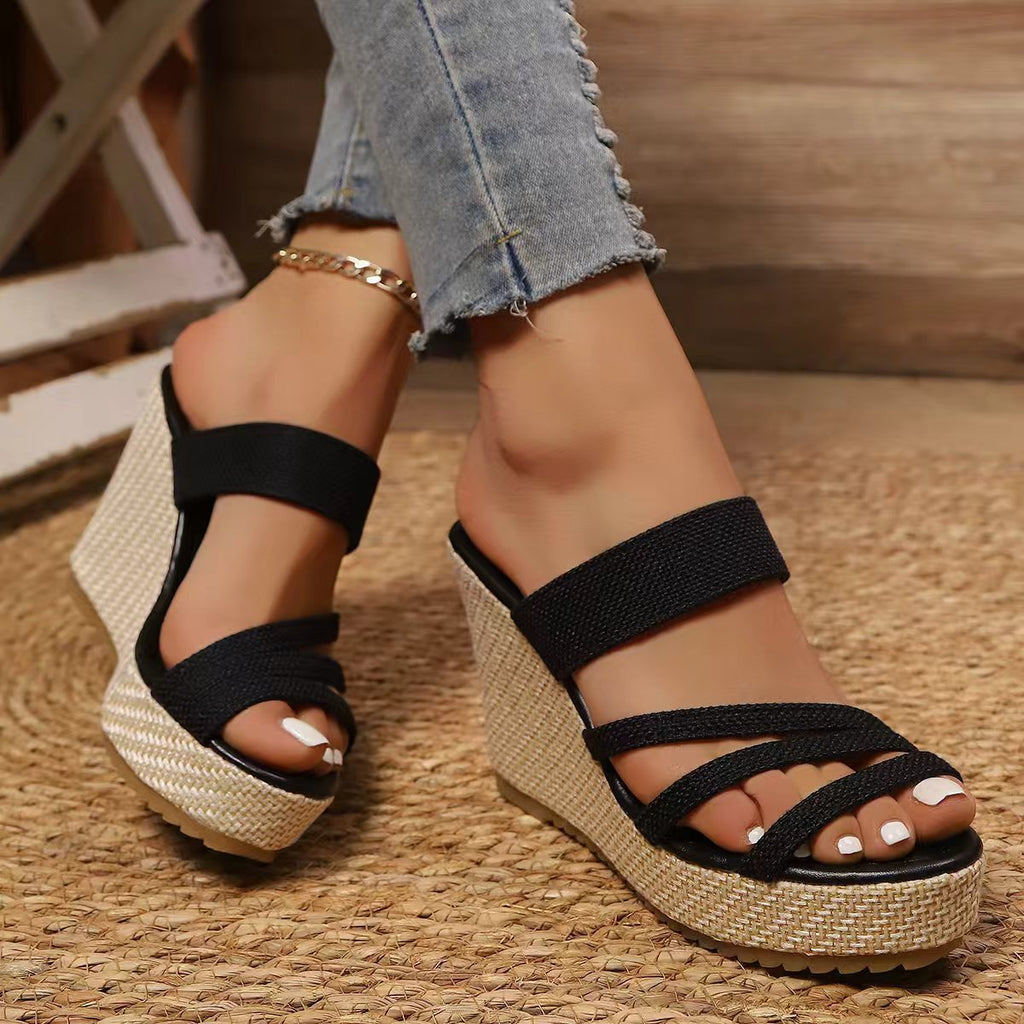 Women's Criss-Cross Wedge Platform Sandals - Braided Strappy Espadrille Wedges