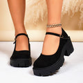 Women's Chunky Platform Mary Jane Shoes – Suede Ankle Strap Block Heel Loafers