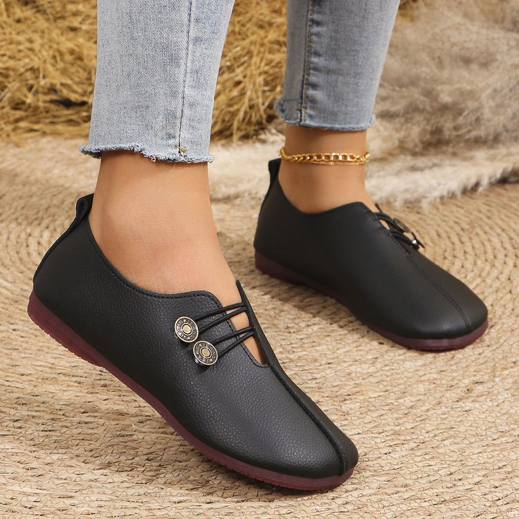 Classic Button Strap Comfort Flats – Casual Slip-On Loafers for Women