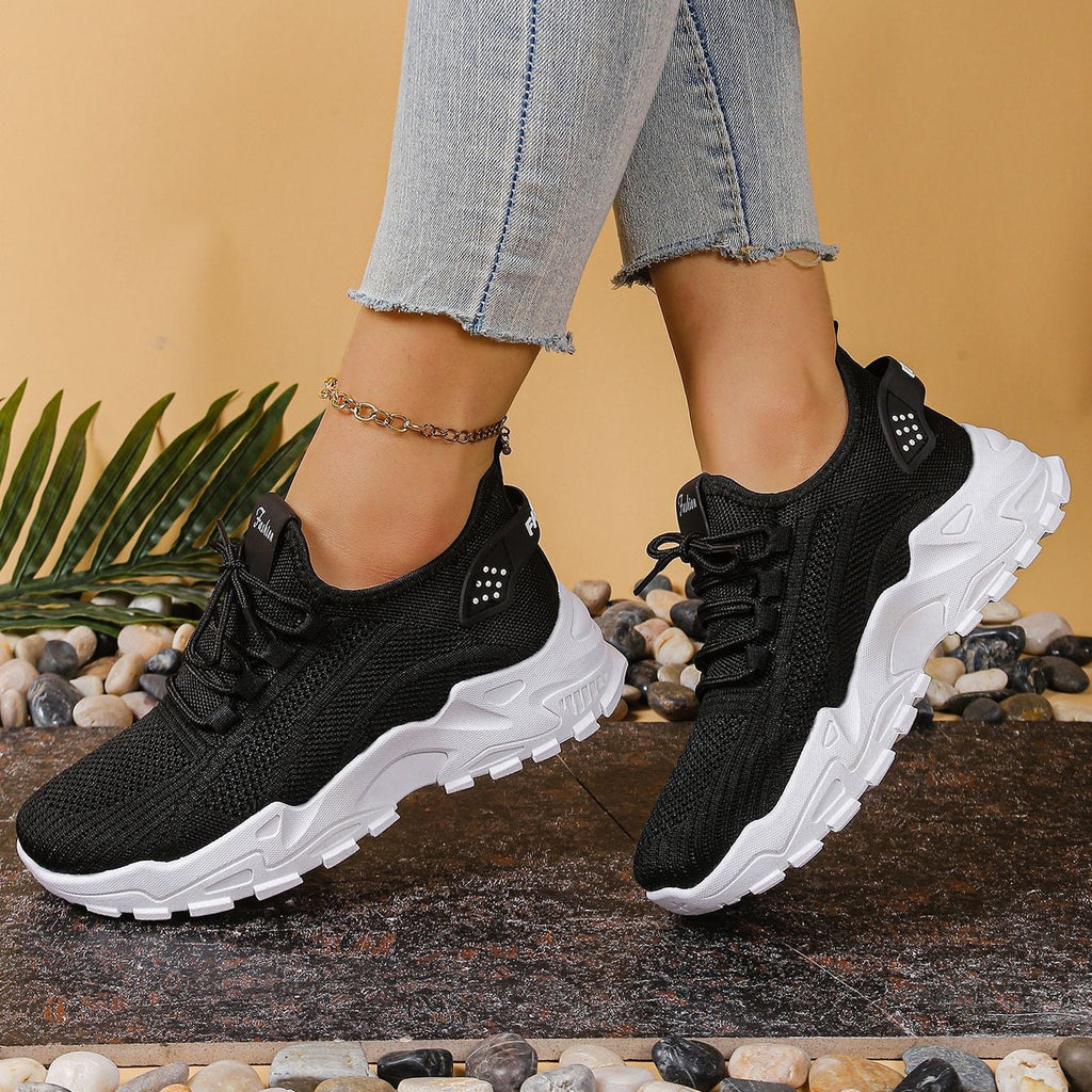 Lightweight Breathable Knit Chunky Sneakers – Women’s Platform Dad Shoes