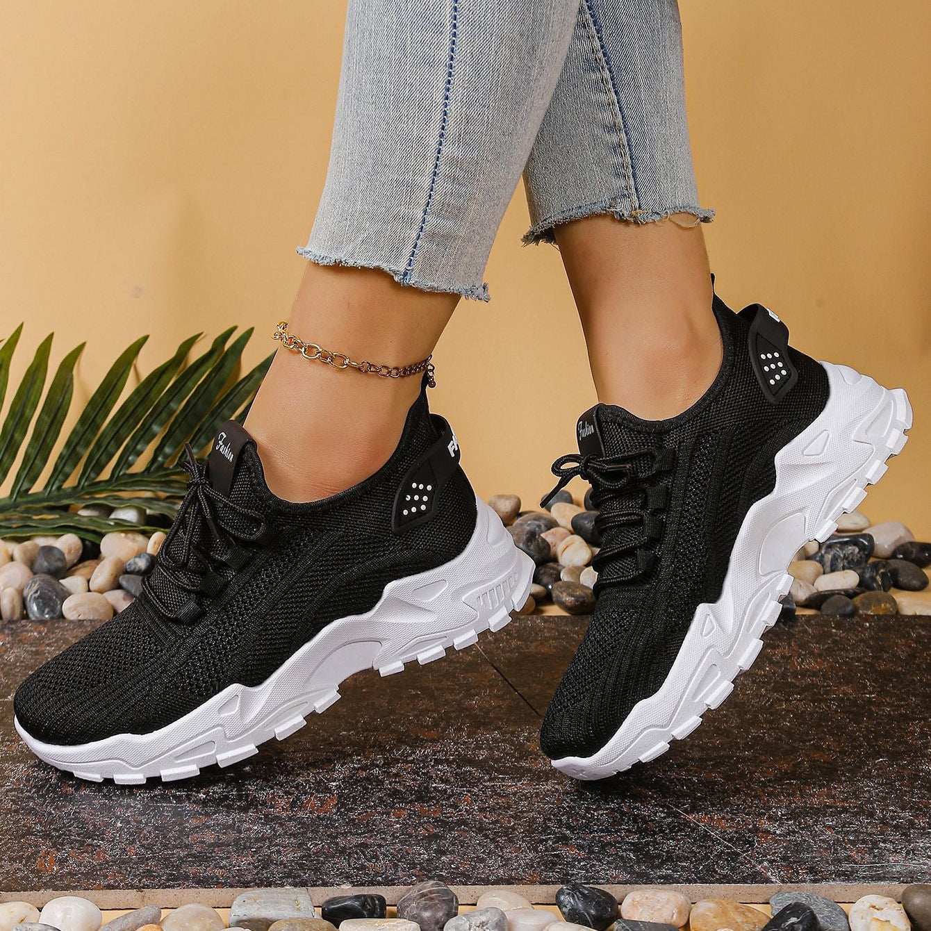 Lightweight Breathable Knit Chunky Sneakers – Women’s Platform Dad Shoes