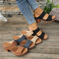 Women's Hollow Out Block Heel Sandals - Peep Toe Double Strap Mules with Chunky Heel