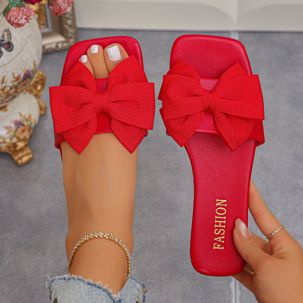 Big Bow Square Toe Slide Sandals - Summer Fashion 👡✨