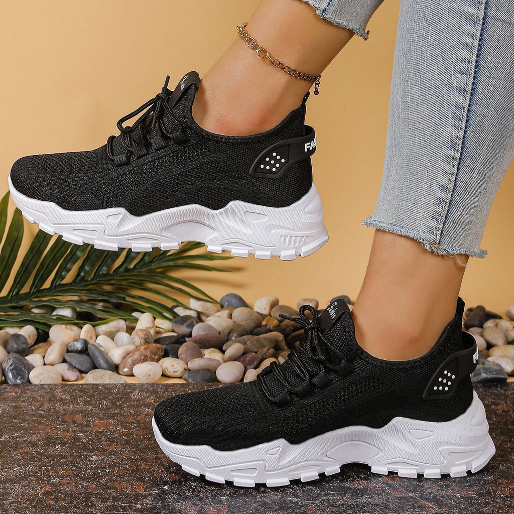 Lightweight Breathable Knit Chunky Sneakers – Women’s Platform Dad Shoes