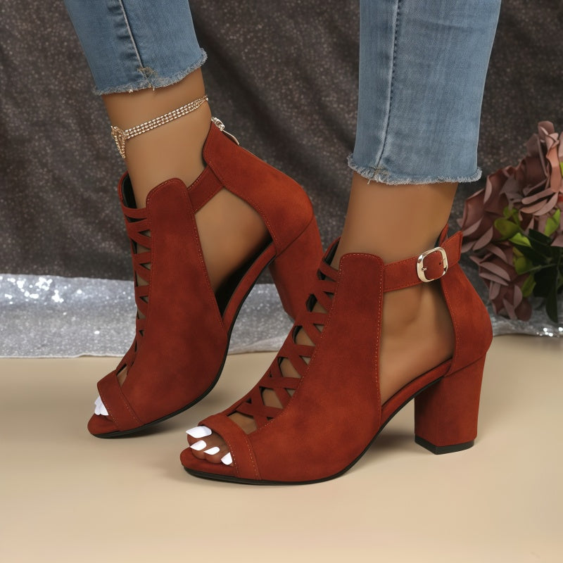 Cut-Out Lace-Up Block Heel Peep Toe Sandals – 8CM Chunky Heel