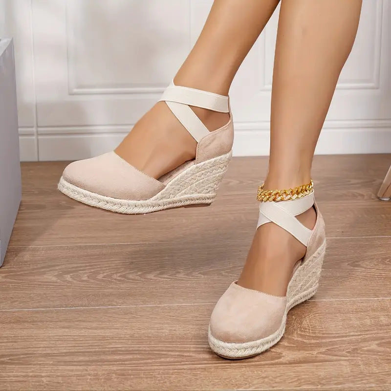 Women's 8CM Wedge Espadrille Sandals – Ankle Strap Platform Wedges