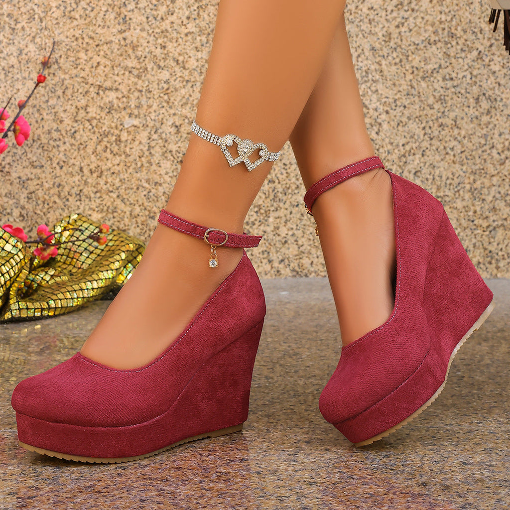 Women's 10CM Platform Wedge Pumps – Ankle Strap Suede High Heels