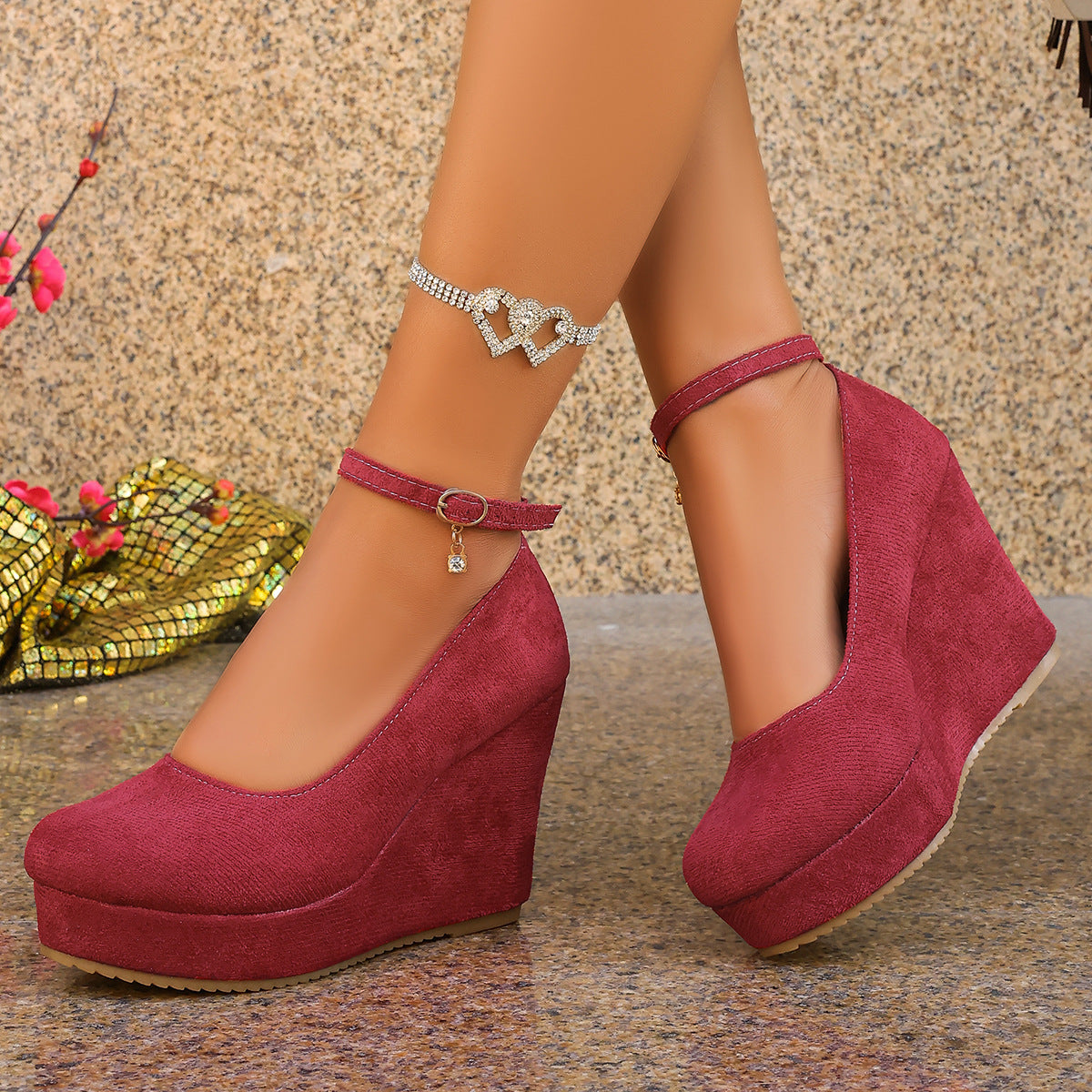 Women's 10CM Platform Wedge Pumps – Ankle Strap Suede High Heels