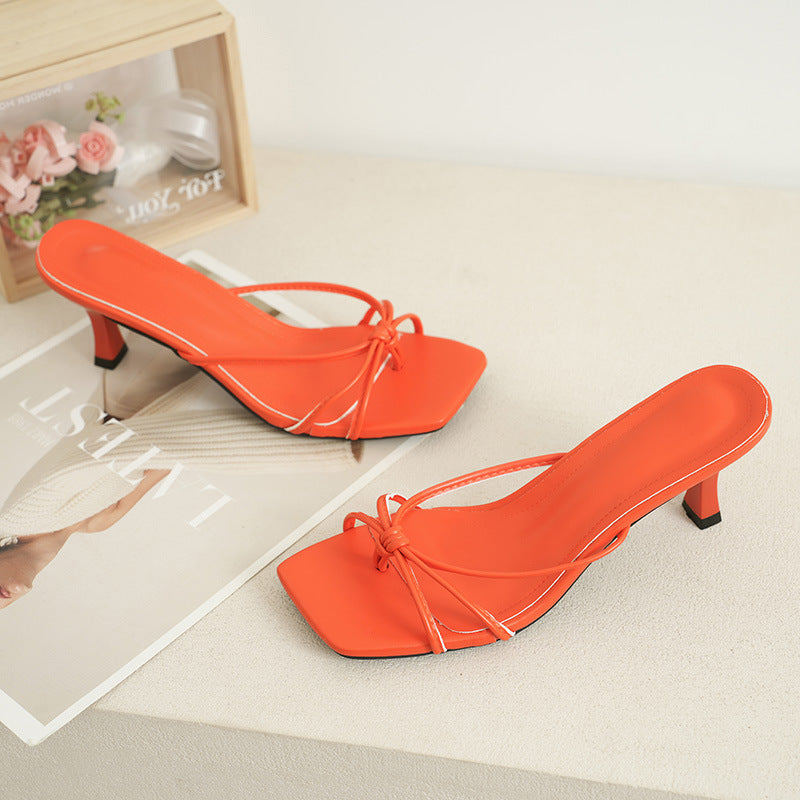 Square Toe Kitten Heel Mules with Bow Knot – 7CM Heel