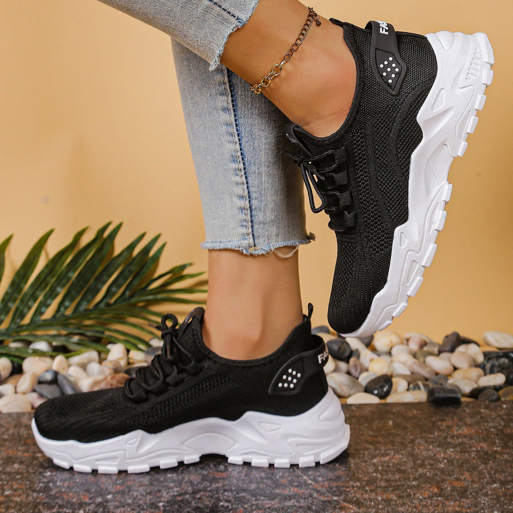 Lightweight Breathable Knit Chunky Sneakers – Women’s Platform Dad Shoes