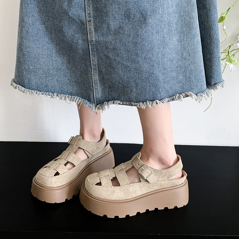 Women's Chunky Platform Mary Jane Sandals - Woven Cut-Out Buckle Flats