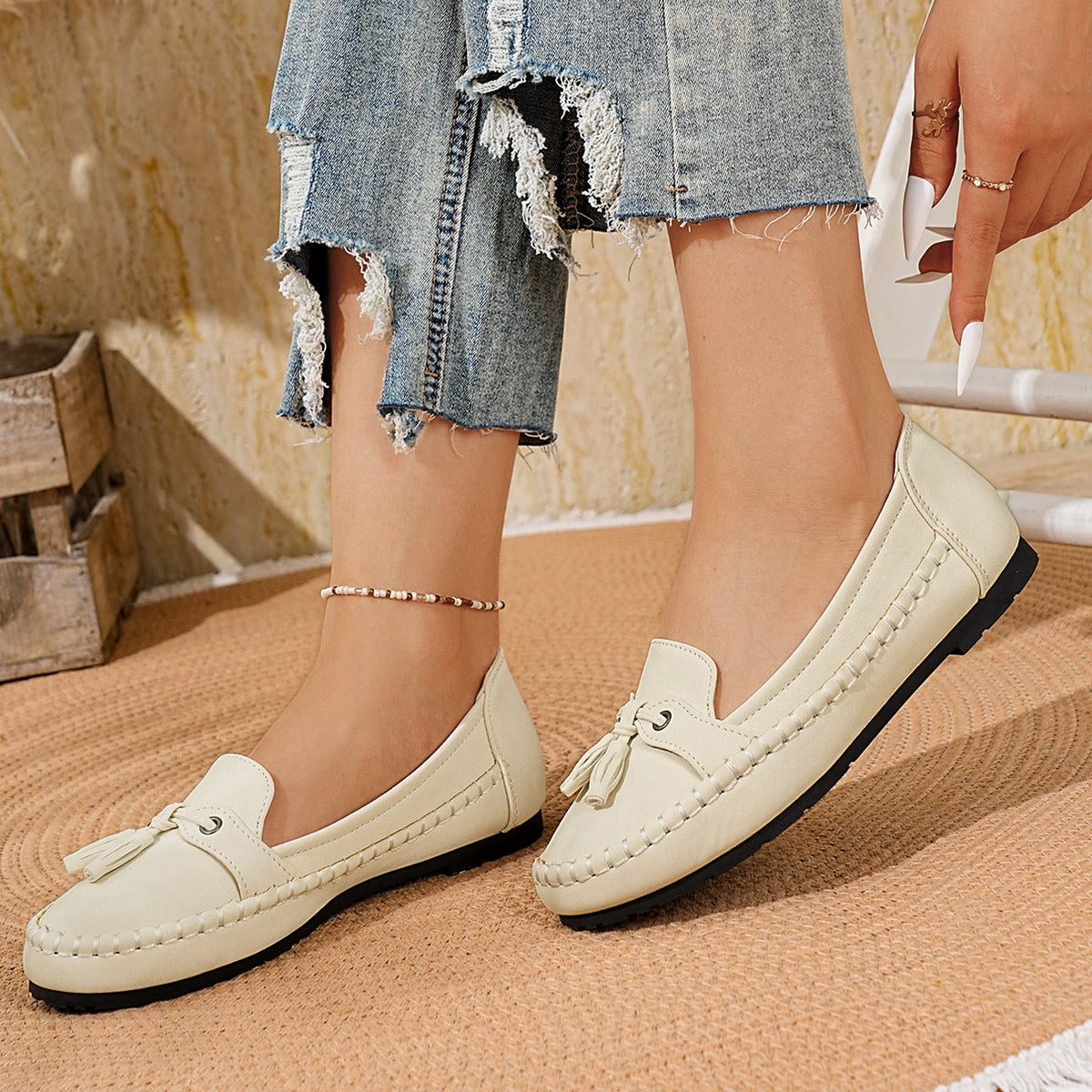 Casual Tassel Loafers for Women – Comfortable Suede Slip-On Flats