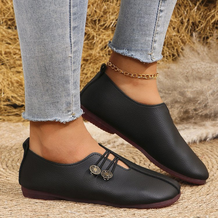 Classic Button Strap Comfort Flats – Casual Slip-On Loafers for Women