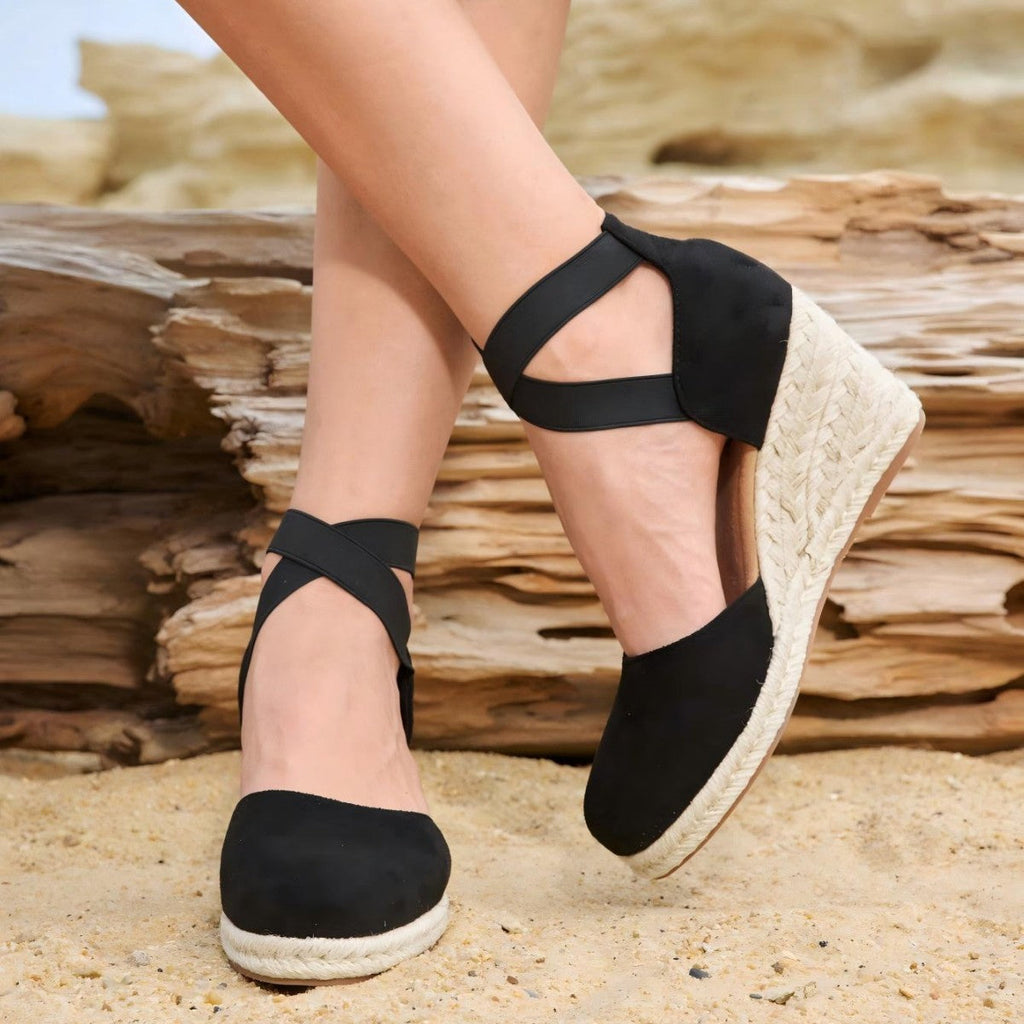 Women's 8CM Wedge Espadrille Sandals – Ankle Strap Platform Wedges