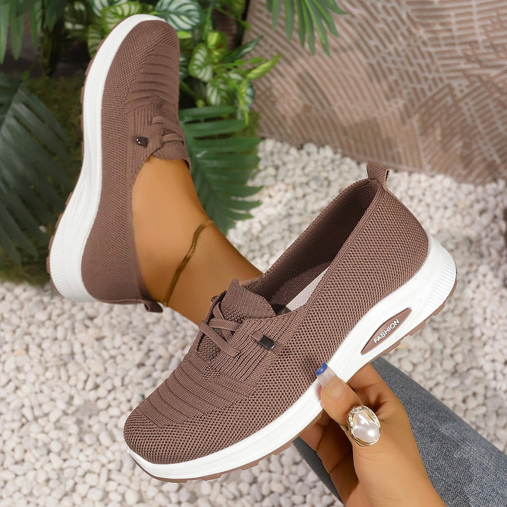 Women's Breathable Knit Slip-On Sneakers – Lightweight Platform Casual Shoes