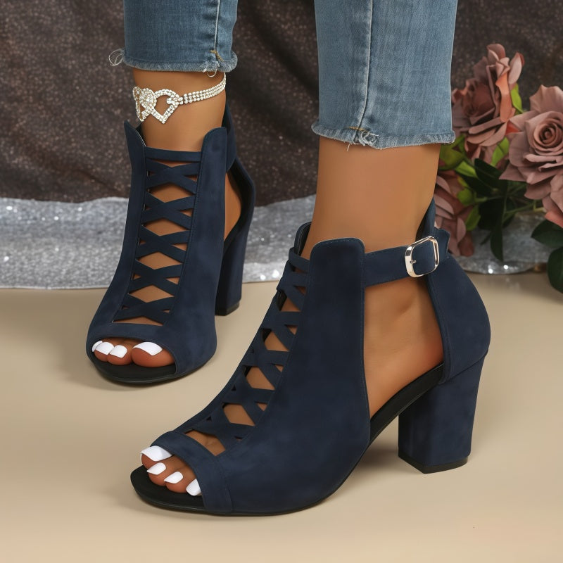Cut-Out Lace-Up Block Heel Peep Toe Sandals – 8CM Chunky Heel