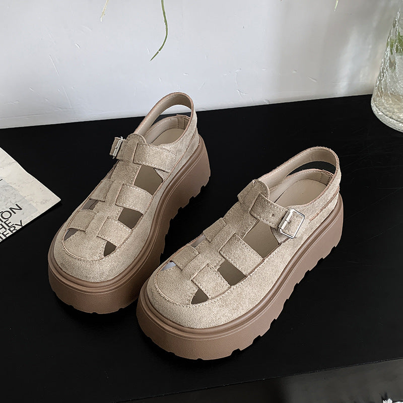 Women's Chunky Platform Mary Jane Sandals - Woven Cut-Out Buckle Flats