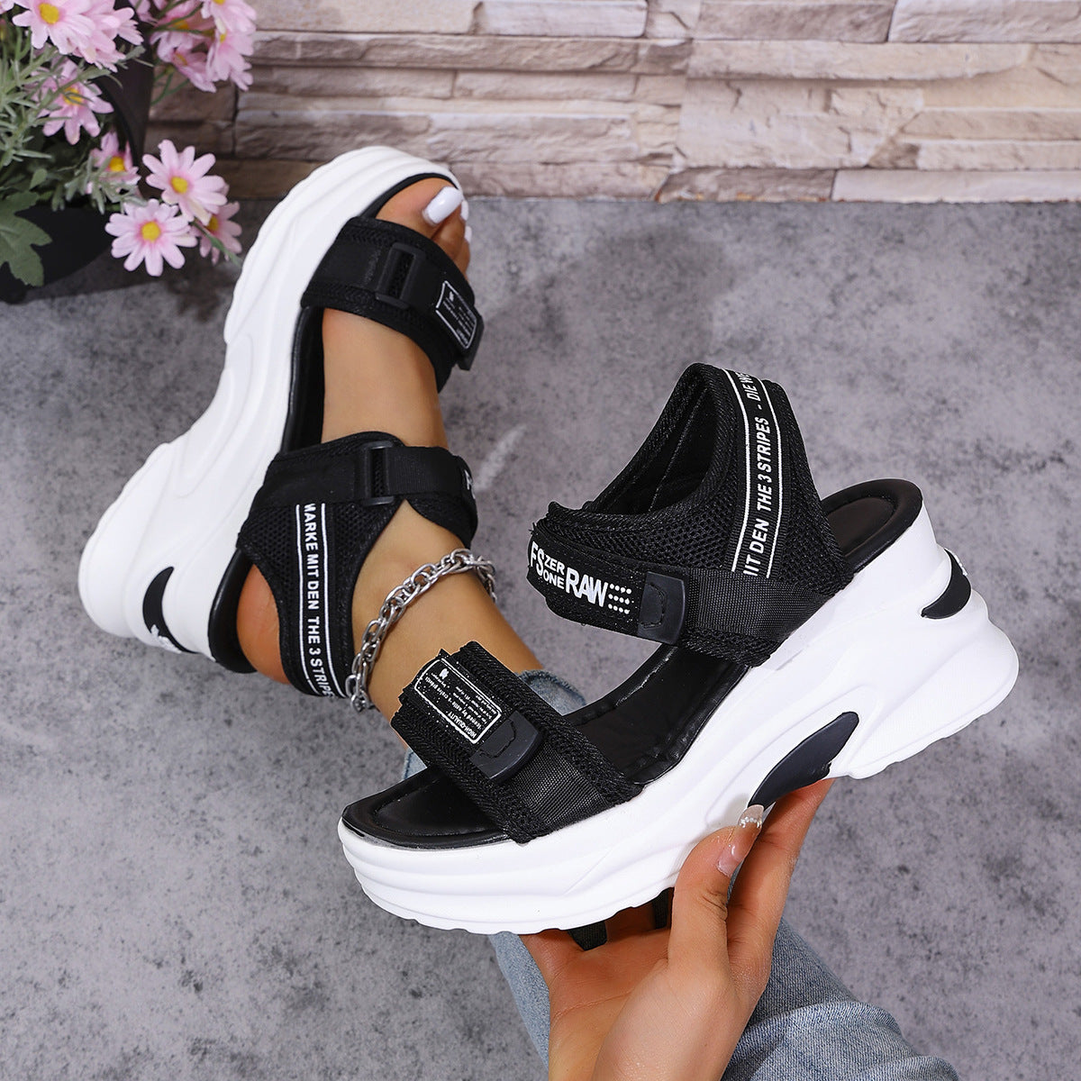 7.5cm Platform Sport Sandals - Comfy Velcro Summer Shoes