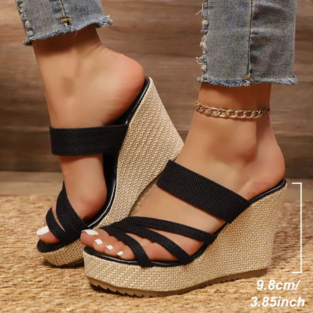 Women's Criss-Cross Wedge Platform Sandals - Braided Strappy Espadrille Wedges