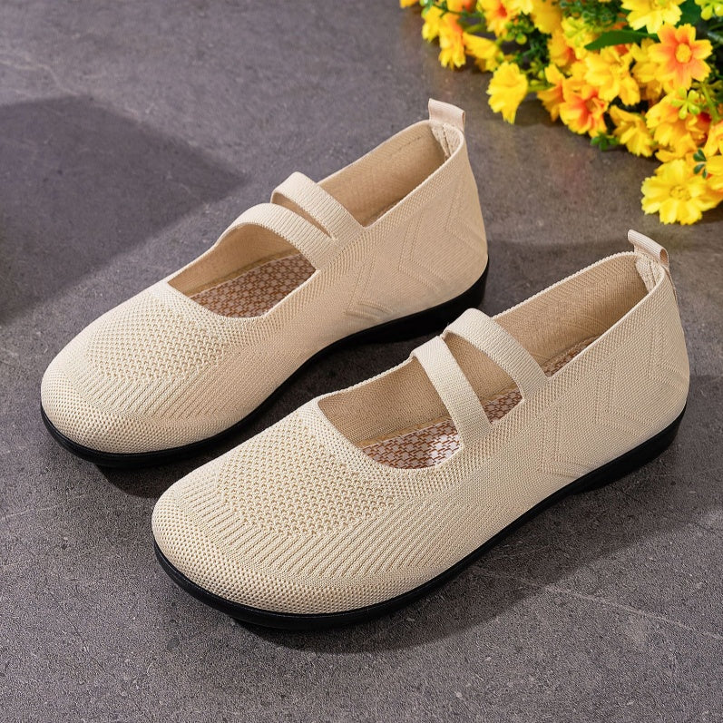 Women's Breathable Knit Mary Jane Flats - Comfortable Double Strap Mesh Ballet Flats