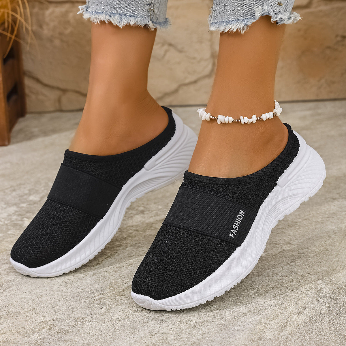 Women's Breathable Mesh Slip-On Sneakers - Lightweight Platform Casual Shoes
