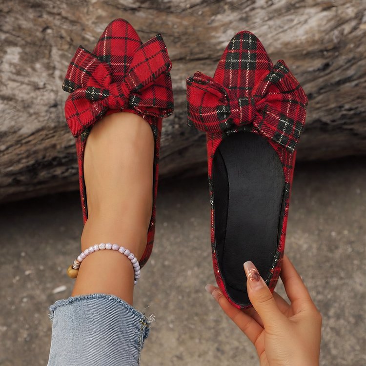 Women's Bow Pointed Toe Flats - Big Bow Suede Ballet Flats Comfortable Slip-On Pumps