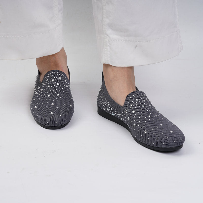 Sparkly Rhinestone Mesh Slip-On Flats – Breathable Comfort Loafers
