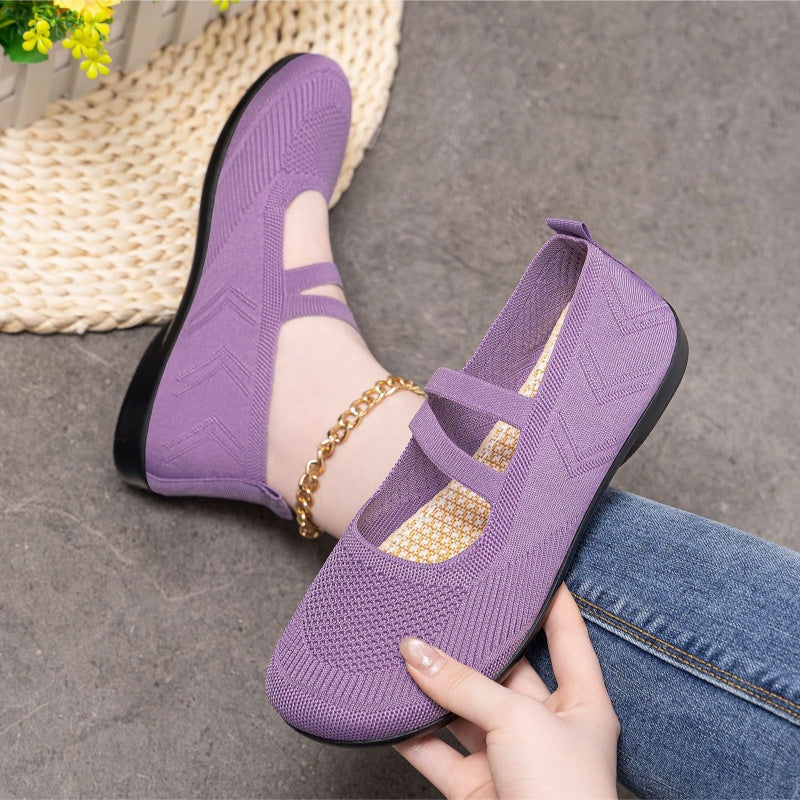 Women's Breathable Knit Mary Jane Flats - Comfortable Double Strap Mesh Ballet Flats