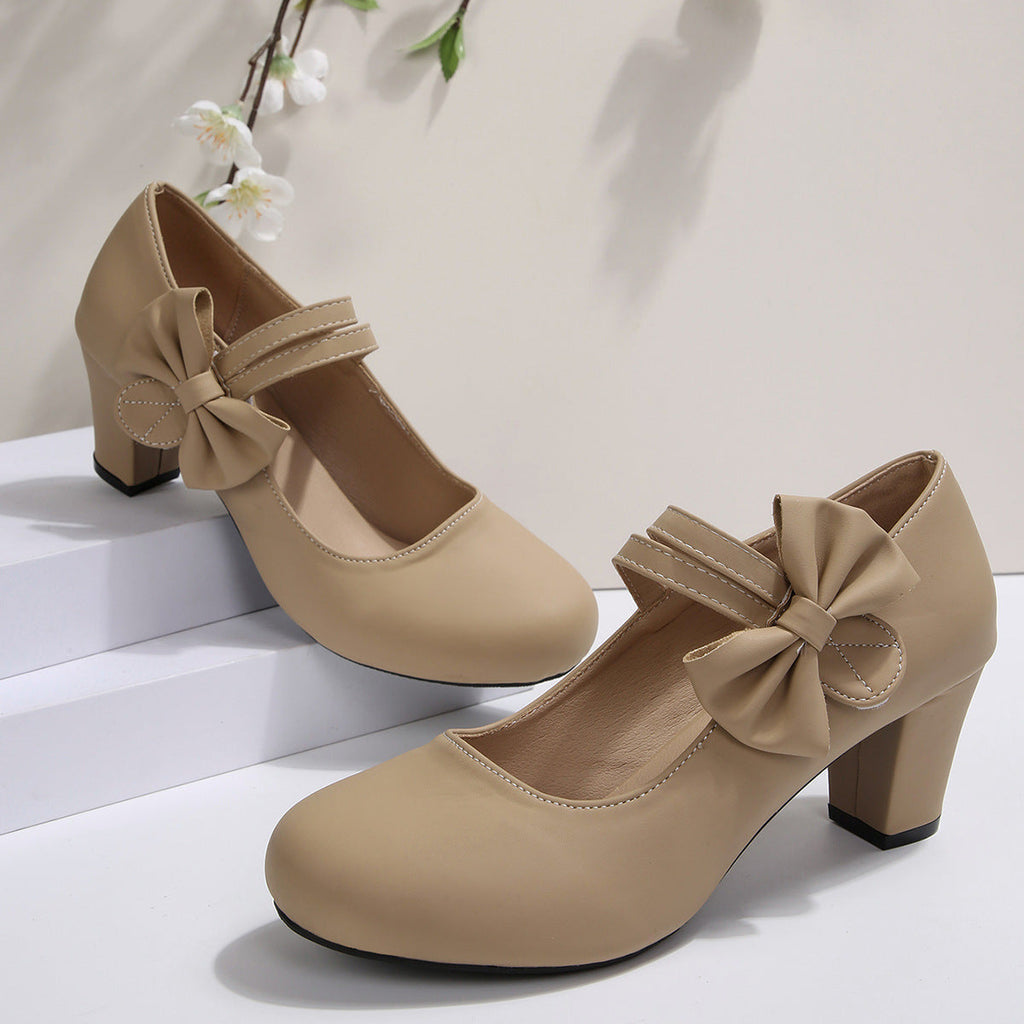 Women's Bowknot Block Heel Mary Jane Shoes – Elegant Ankle Strap Chunky Heels
