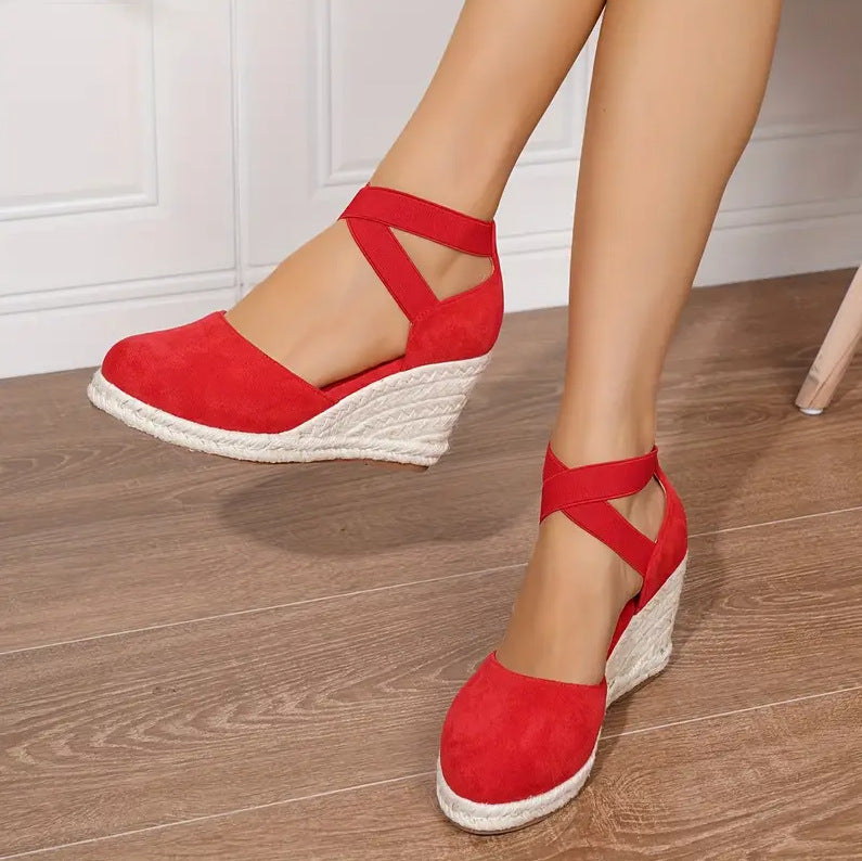 Women's 8CM Wedge Espadrille Sandals – Ankle Strap Platform Wedges
