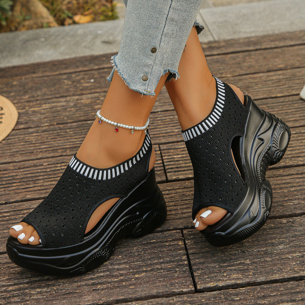 Fashion Knit Mesh Platform Wedge Sandals for Women - 9cm Heel Peep Toe Summer Shoes