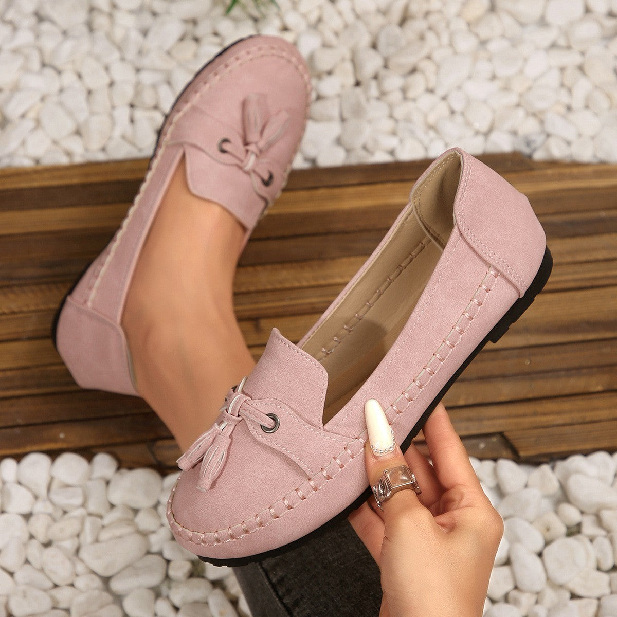 Casual Tassel Loafers for Women – Comfortable Suede Slip-On Flats