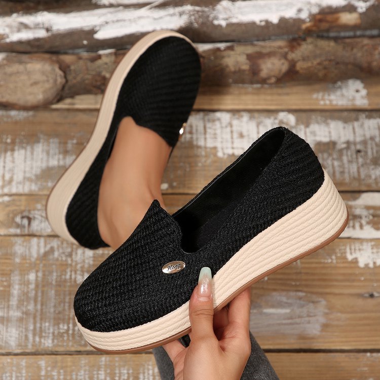 Women's Knit Platform Slip-On Shoes - Casual Wedge Loafers