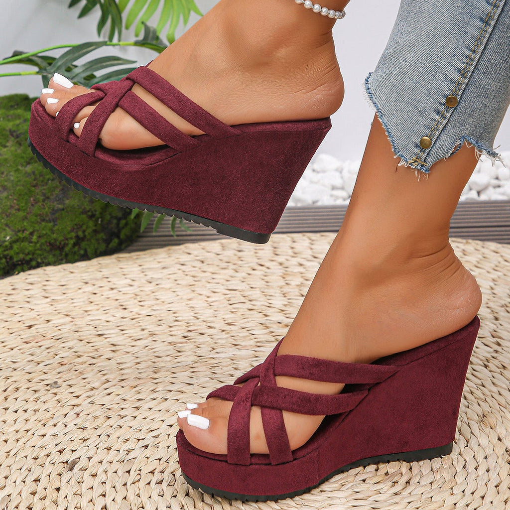 Criss-Cross Platform Wedge Sandals - 9.9cm Heel