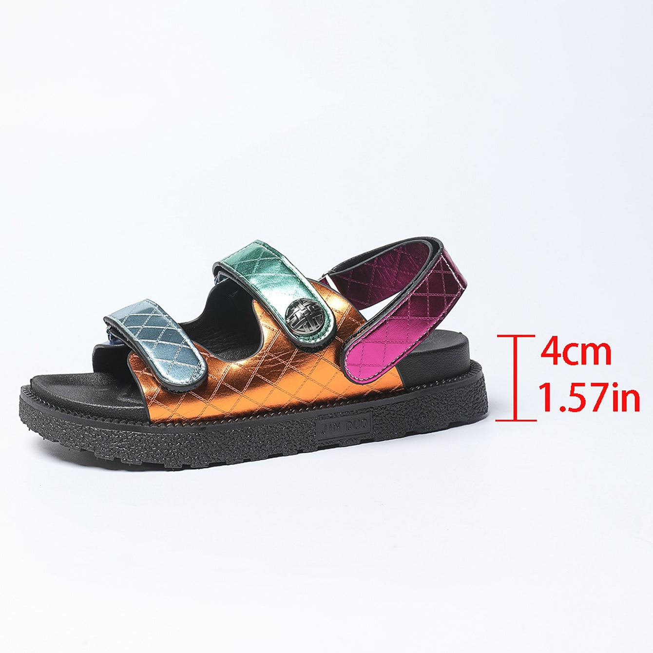 Women's Colorful Metallic Platform Sandals - Rainbow Chunky Velcro Strap Summer Shoes