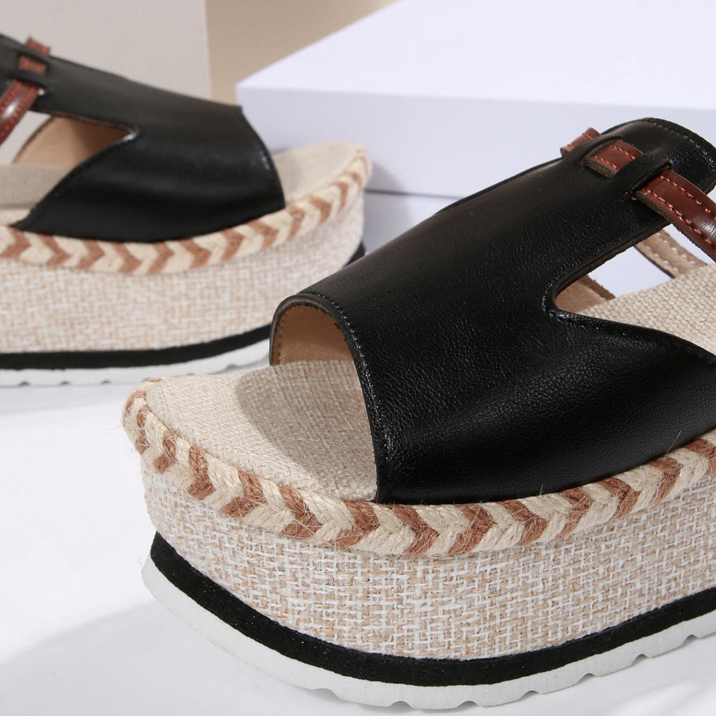 Women's Platform Wedge Espadrille Sandals - 8cm Chunky Peep Toe T-Strap Summer Sandals