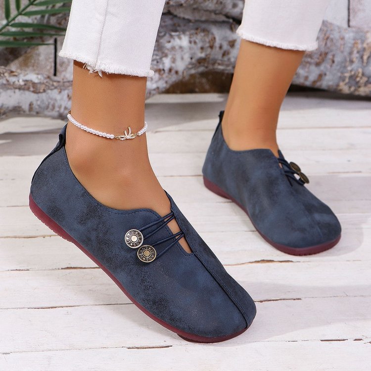 Classic Button Strap Comfort Flats – Casual Slip-On Loafers for Women