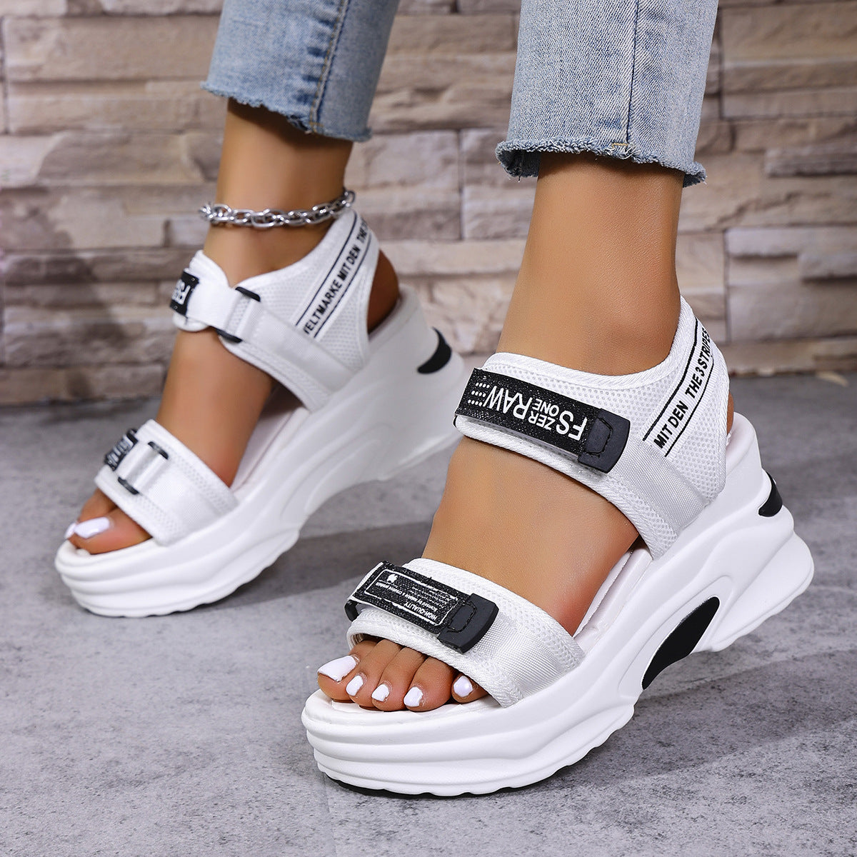 7.5cm Platform Sport Sandals - Comfy Velcro Summer Shoes