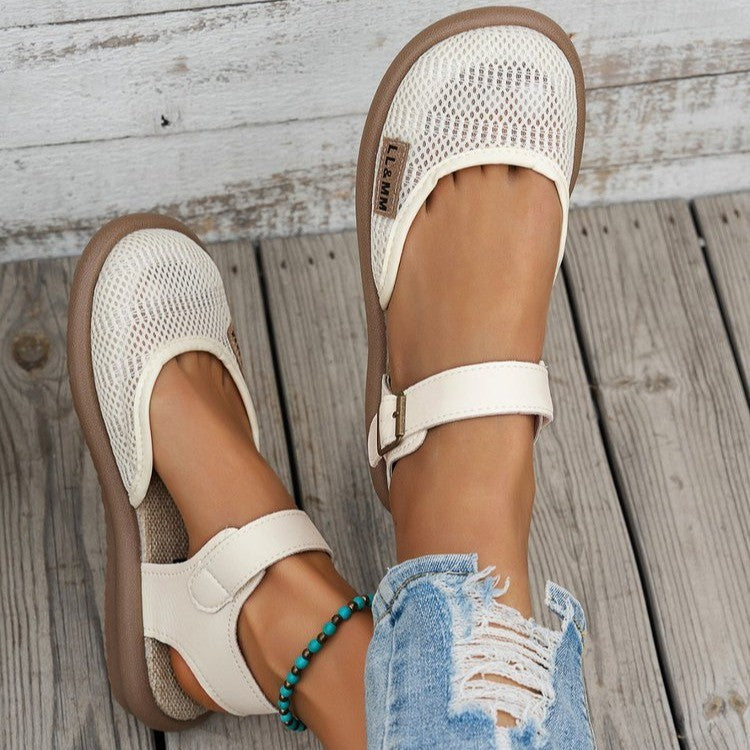 Breathable Mesh Buckle Ankle Strap Sandals - Comfort Flat Shoes